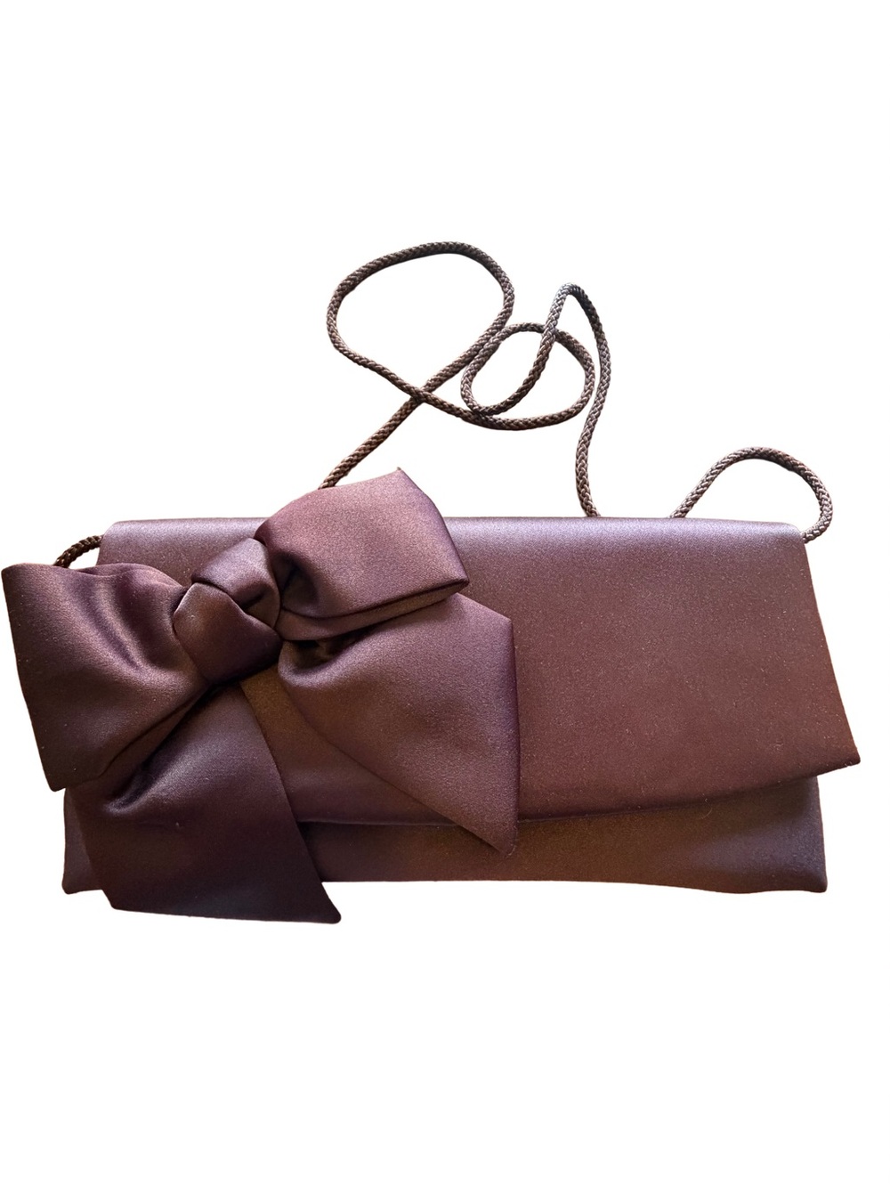 Vintage Kate Landry Chocolate Brown Satin Evening Bow Clutch